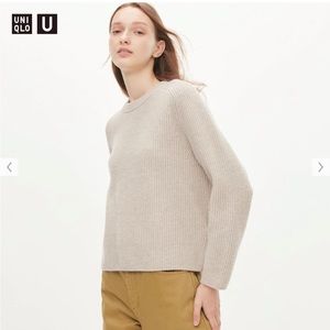 U Premium Lambswool Ribbed Crew Neck Long-Sleeve Sweater
